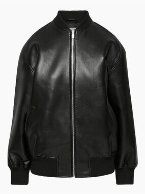 Black Leather Bomber Jacket - Babaton